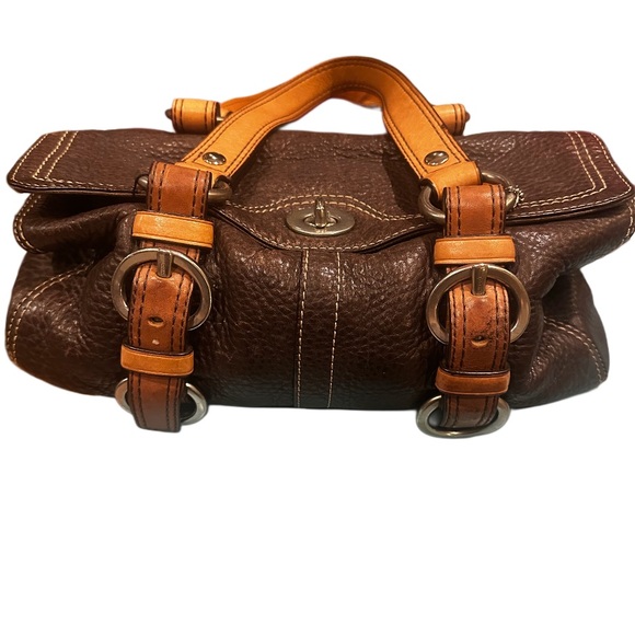 Coach Chelsea Satchel in brown pebbled leather with tan strap